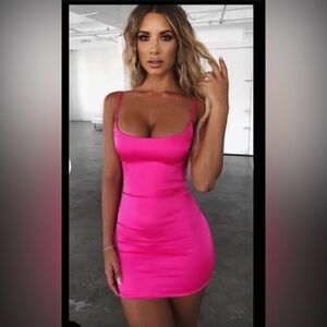 BABYBOO FASHION | Veronika Satin Mini Dress- Hot Pink
